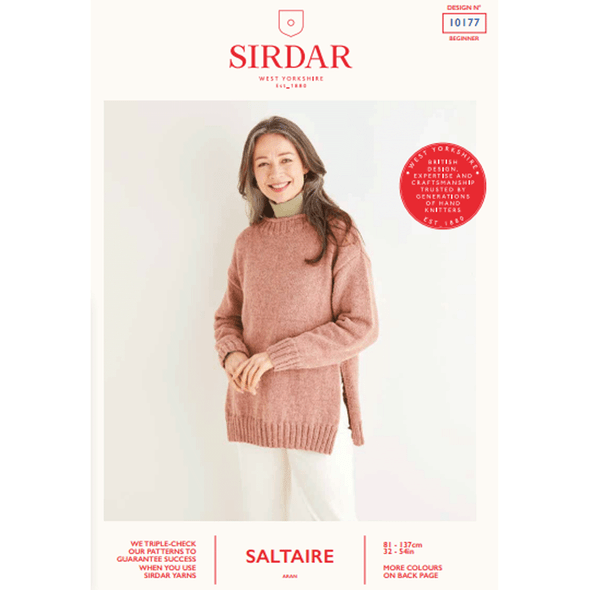 Women's Split Seam Sweater Knitting Pattern | Sirdar Saltaire Aran 10177 | Digital Download - Main Image