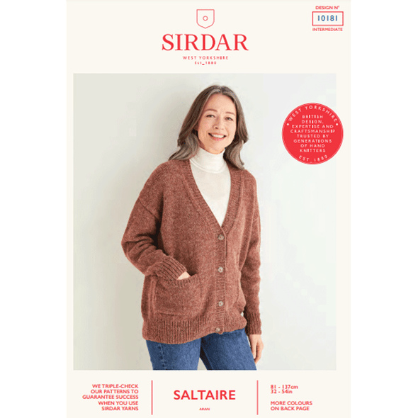 Women's V Neck Cardigan Knitting Pattern | Sirdar Saltaire Aran 10181 | Digital Download - Main Image