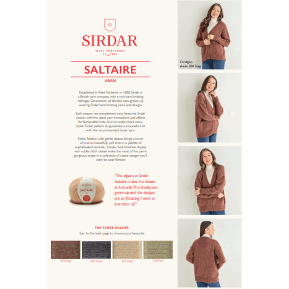 Women's V Neck Cardigan Knitting Pattern | Sirdar Saltaire Aran 10181 | Digital Download