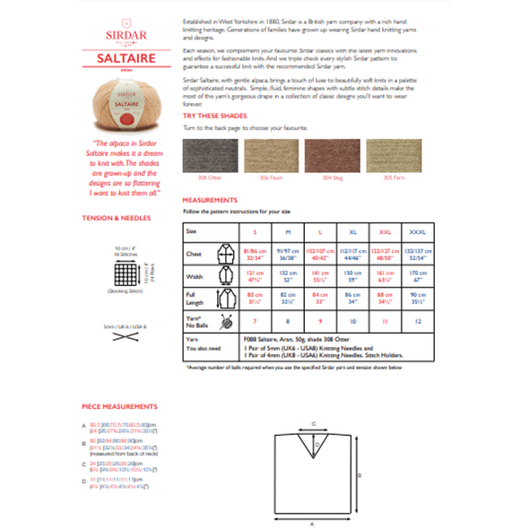 Women's Roll Neck Tunic Knitting Pattern | Sirdar Saltaire Aran 10182 | Digital Download - Pattern Information