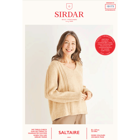 Women's V Neck Stripe Detailed Sweater Knitting Pattern | Sirdar Saltaire Aran 10173 | Digital Download - Main Image