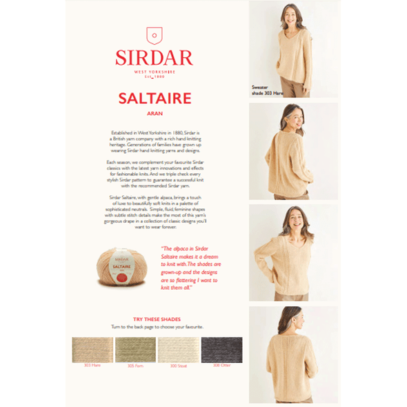 Women's V Neck Stripe Detailed Sweater Knitting Pattern | Sirdar Saltaire Aran 10173 | Digital Download