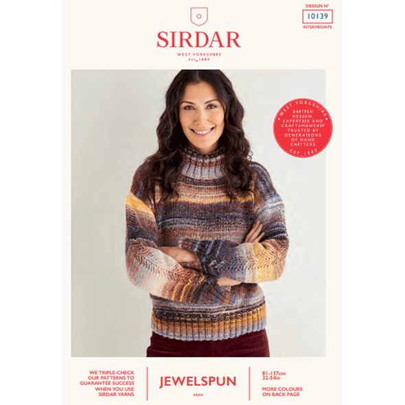 Women's Roll Neck Sweater Knitting Pattern | Sirdar Jewelspun Aran 10139 | Digital Download - Main Image