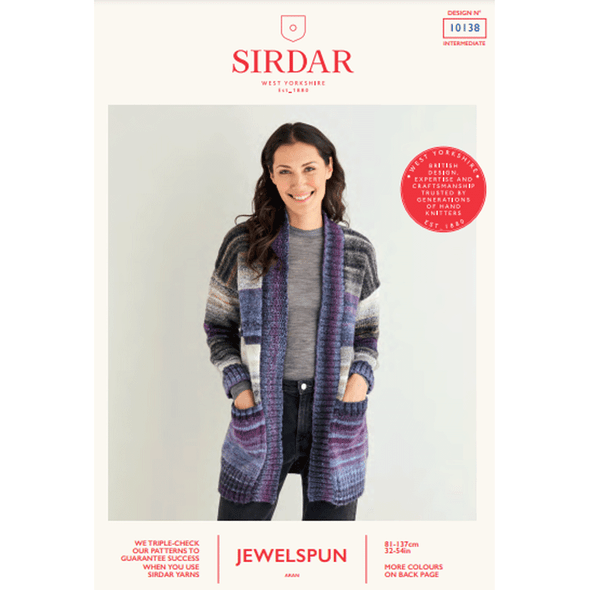 Women's Wide Rib longline Cardigan Knitting Pattern | Sirdar Jewelspun Aran 10138 | Digital Download - Main Image
