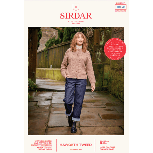 Women's Round Neck Cable Cardigan Knitting Pattern | Sirdar Haworth Tweed DK 10150 | Digital Download - Main Image