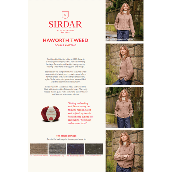 Women's Round Neck Cable Cardigan Knitting Pattern | Sirdar Haworth Tweed DK 10150 | Digital Download