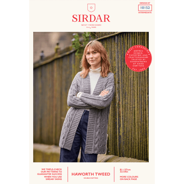 Women's Longline Cabled Coatigan Knitting Pattern | Sirdar Haworth Tweed DK 10152 | Digital Download - Main image