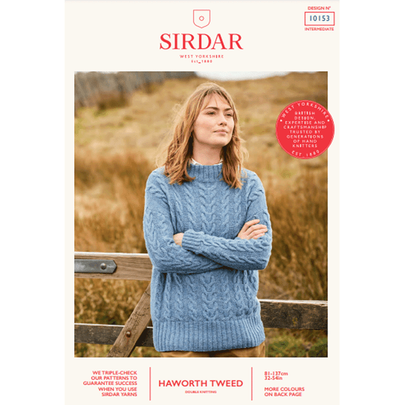 Women's All-over Cable Drop-Sleeve Sweater Knitting Pattern | Sirdar Haworth Tweed DK 10153 | Digital Download - Main Image
