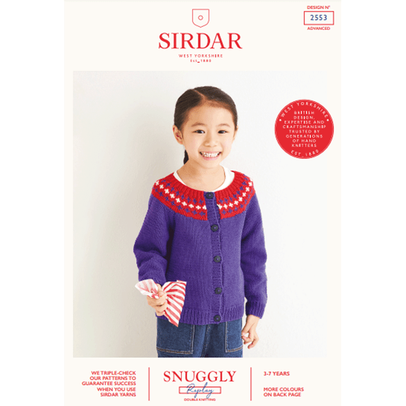 Girl's Fairisle Star Yoked Cardigan Knitting Pattern | Sirdar Snuggly Replay DK 2553 | Digital Download - Main Image