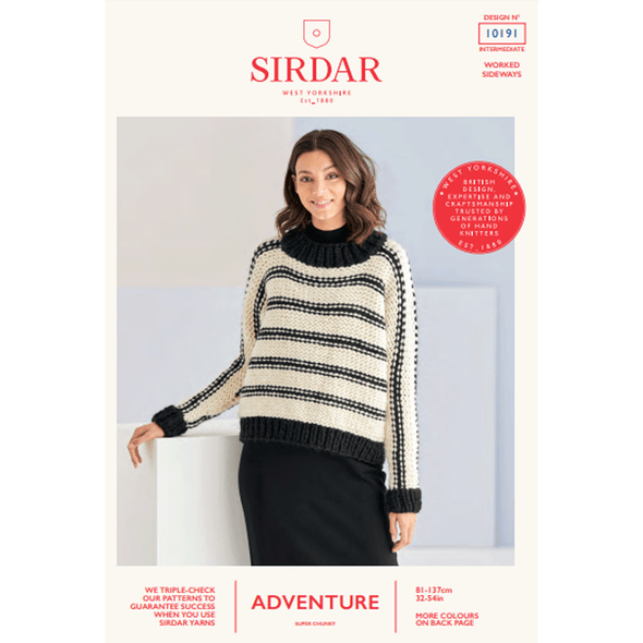Women's Stripe Sweater Knitting Pattern | Sirdar Adventure Super Chunky 10191 | Digital Download - Main Image