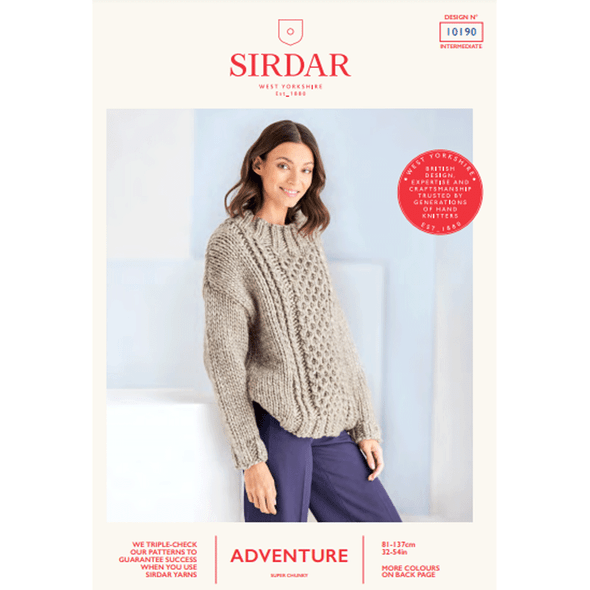 Women's Cable Panel Sweater Knitting Pattern | Sirdar Adventure Super Chunky 10190 | Digital Download - Main Image