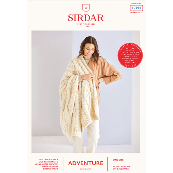Women's Cable Blanket Knitting Pattern | Sirdar Adventure Super Chunky 10194 | Digital Download - Main Image