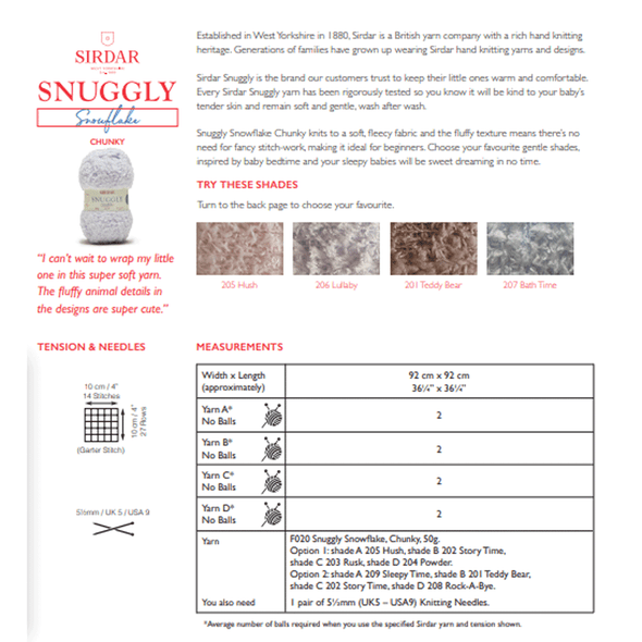 Babies Diagonal Knitted Blanket Knitting Pattern | Sirdar Snuggly Snowflake Chunky 5398 | Digital Download - Pattern Information