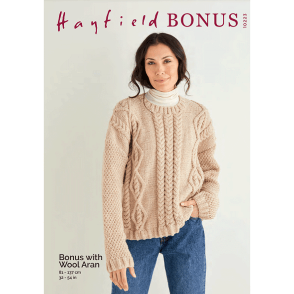 Women's Diamond And Arrowhead Textured Sweater Knitting Pattern | Sirdar Hayfield Bonus With Wool Aran 10223 | Digital Download - Main Image