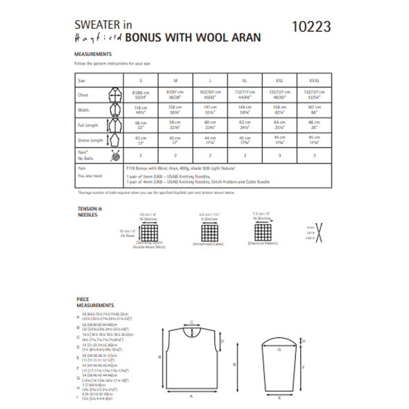 Women's Diamond And Arrowhead Textured Sweater Knitting Pattern | Sirdar Hayfield Bonus With Wool Aran 10223 | Digital Download - Pattern Information