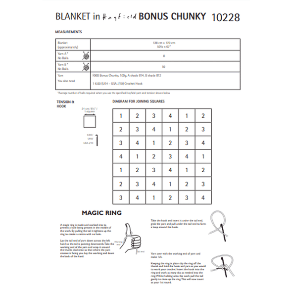 Noughts And Crosses Blanket Crochet Pattern | Sirdar Hayfield Bonus Chunky 10228 | Digital Download - Pattern Information