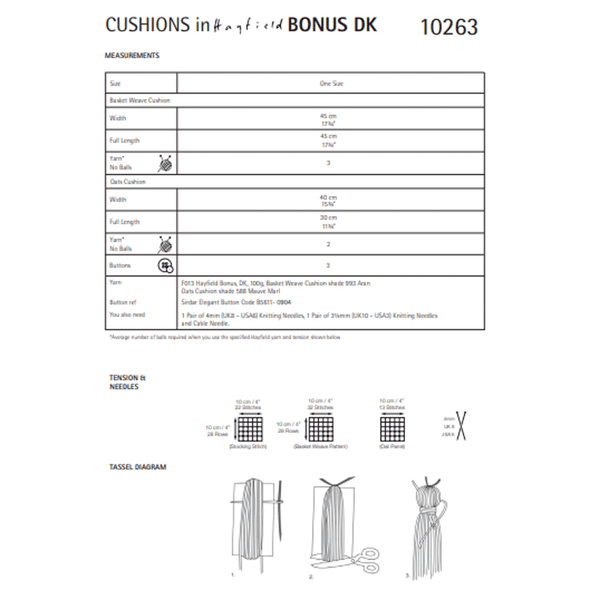 Wild Oats & Plaited Basket Stitch Cushions Knitting Pattern | Sirdar Hayfield Bonus DK 10263 | Digital Download - Pattern Information