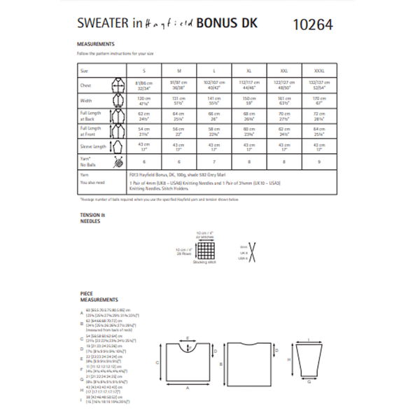 Women's Boxy Stepped Hem Sweater Knitting Pattern | Sirdar Hayfield Bonus DK 10264 | Digital Download - Pattern Information