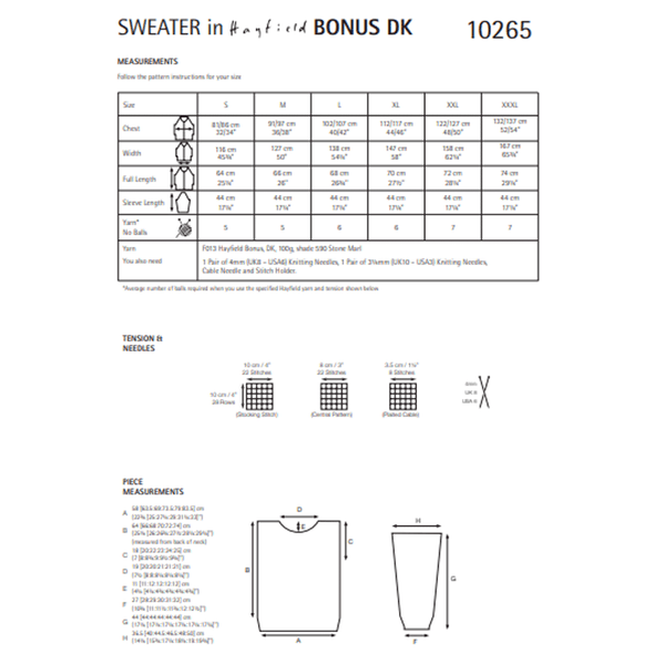 Women's Slouchy Cable Sweater Knitting Pattern | Sirdar Hayfield Bonus DK 10265 | Digital Download - Pattern Information