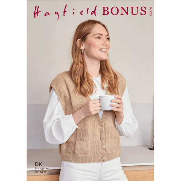 Women's Boxy Chequer Board Waistcoat Knitting Pattern | Sirdar Hayfield Bonus DK 10270 | Digital Download - Main Image