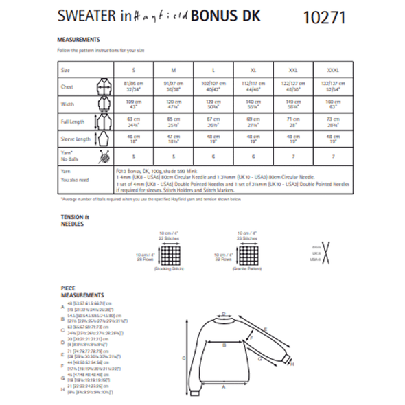 Women's Gathered Yoke Sweater Knitting Pattern | Sirdar Hayfield Bonus DK 10271 | Digital Download - Pattern Information
