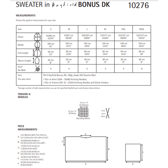 Women's Waterfall Lace Top Knitting Pattern | Sirdar Hayfield Bonus DK 10276 | Digital Download - Pattern Information