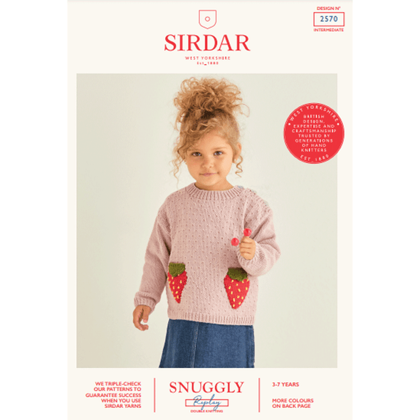 Girl's Strawberry Sweater and Cardigan Knitting Pattern | Sirdar Snuggly Replay DK 2570 | Digital Download - Main Image