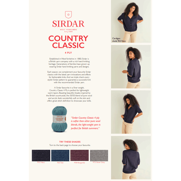 Ladies V-Neck Short Sleeved Cardigan Knitting Pattern | Sirdar Country Classic 4 Ply 10242 | Digital Download