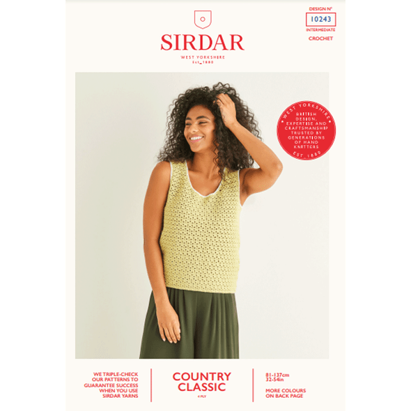 Ladies Sultan Stitch Vest Crochet Pattern | Sirdar Country Classic 4 Ply 10243 | Digital Download - Main Image