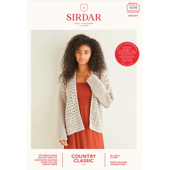 Ladies Peacock Stitch Cardigan Crochet Pattern | Sirdar Country Classic 4 Ply 10245 | Digital Download - Main Image