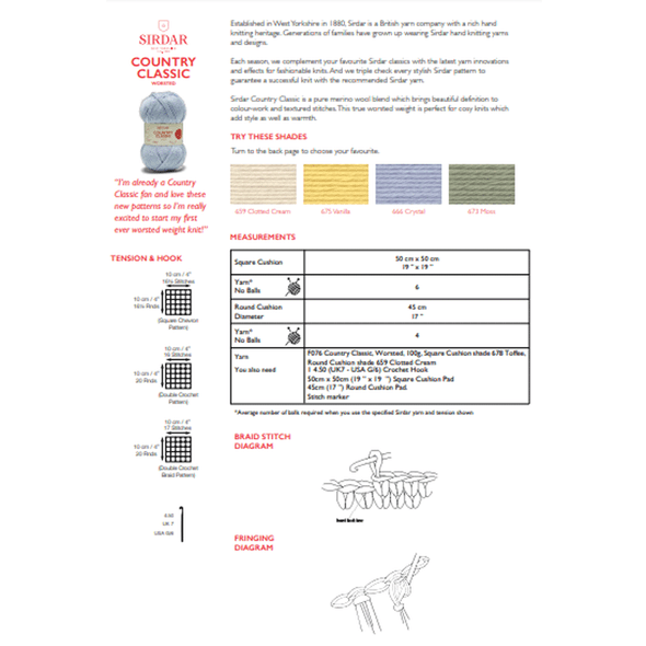 Chevron & Fringed Cushions Crochet Pattern | Sirdar Country Classic Worsted 10233 | Digital Download - Pattern Information