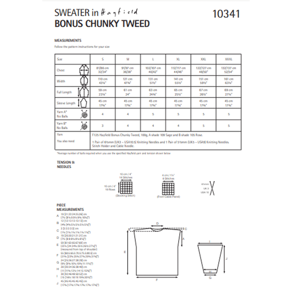 Ladies Clever Cable Sweater Knitting Pattern | Sirdar Hayfield Bonus Chunky Tweed 10341 | Digital Download - Pattern Information