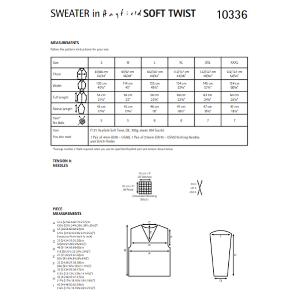 Woman's Boxy V-Neck Sweater Knitting Pattern | Sirdar Hayfield Soft Twist 10336 | Digital Download - Pattern Information