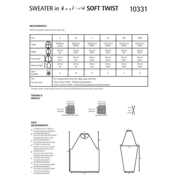 Women's Sweater Knitting Pattern | Sirdar Hayfield Soft Twist 10331 | Digital Download - Pattern Information