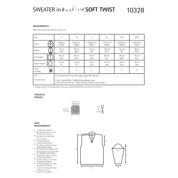Women's Shawl Collar Sweater Knitting Pattern | Sirdar Hayfield Soft Twist 10328 | Digital Download - Pattern Information