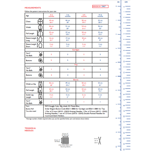 Babies Cardigan, Hat And Short Knitting Pattern | Sirdar Snuggly 3Ply 5467 | Digital Download - Pattern Information