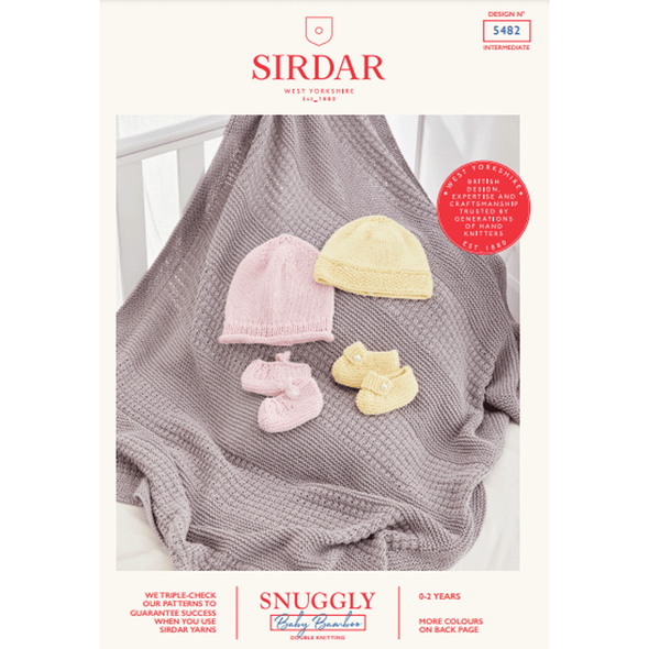 Babies Blanket, Hat And Shoes Knitting Pattern | Sirdar Snuggly Baby Bamboo DK 5482 | Digital Download - Main Image