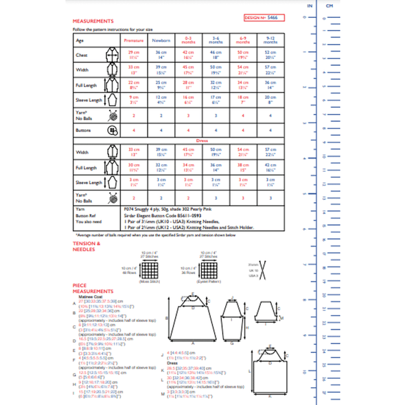 Babies Dress And Matinee Coat Knitting Pattern | Sirdar Snuggly 4 Ply 5466 | Digital Download - Pattern Information