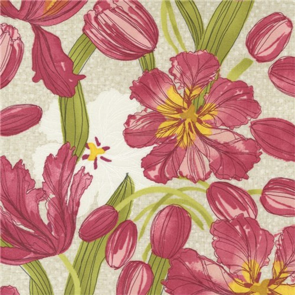 Tulip Tango | Robin Pickens | Moda Fabrics | 48710-11 | Giant Tulips, Cream