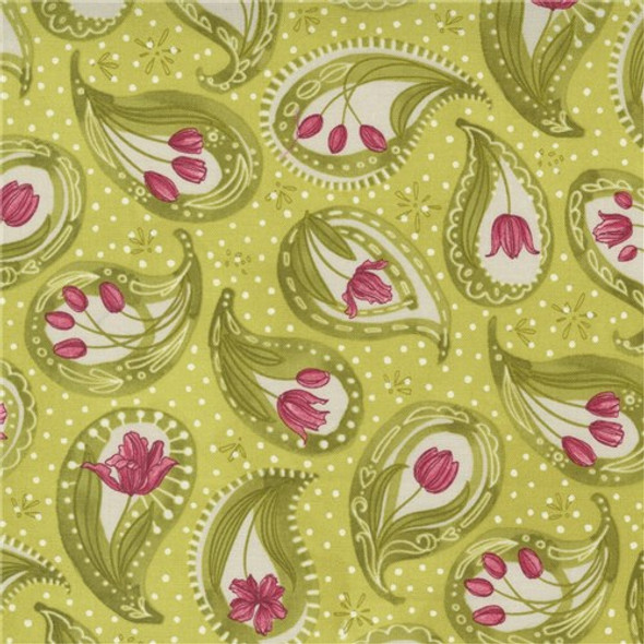 Tulip Tango | Robin Pickens | Moda Fabrics | 48711-15 | Tulip Paisley, Chartreuse