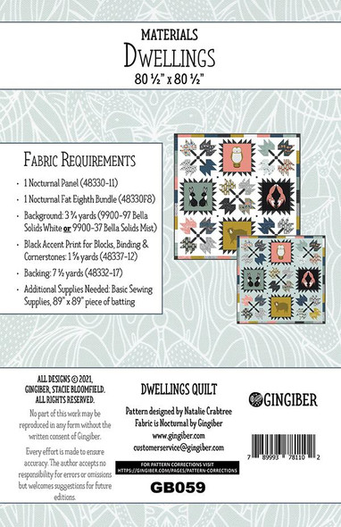 Nocturnal | Gingiber | Moda Fabrics | Dwellings Quilt Pattern | Cover Back