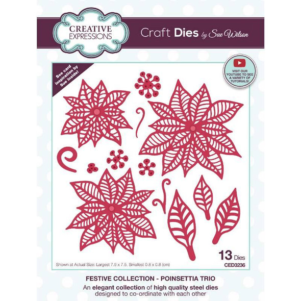 Creative Expressions | Craft Dies | Sue Wilson | Festive Collection | Poinsettia Trio