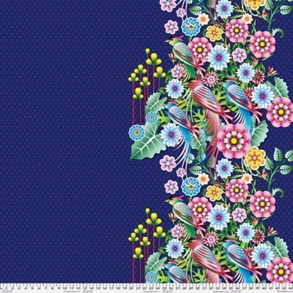 Birds In Paradise | Catalina Estrada | PWCE012.XBLUE | Splendid Bouquet Border Print, Blue (Per MTR) 