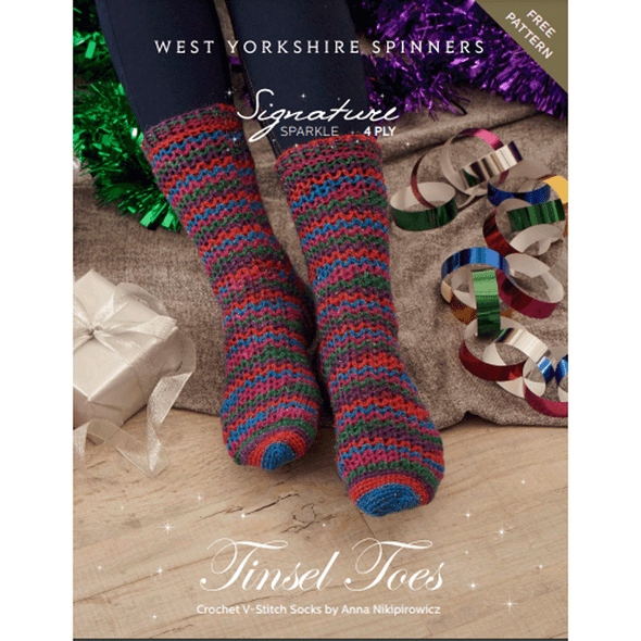 Women's Tinsel Toes Crochet V-Socks Crochet Pattern | WYS Signature Sparkle 4ply Knitting Yarn DFP0014 | Digital Download - Main Image