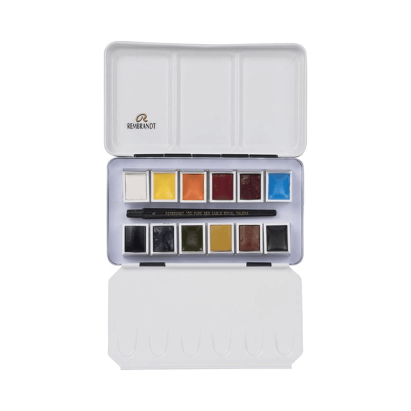 Rembrandt Watercolour Box | Set of 12 Half Pans + Sable Brush