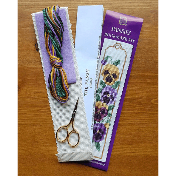 Textile Heritage | Counted Cross Stitch Bookmark Kit | Pansies