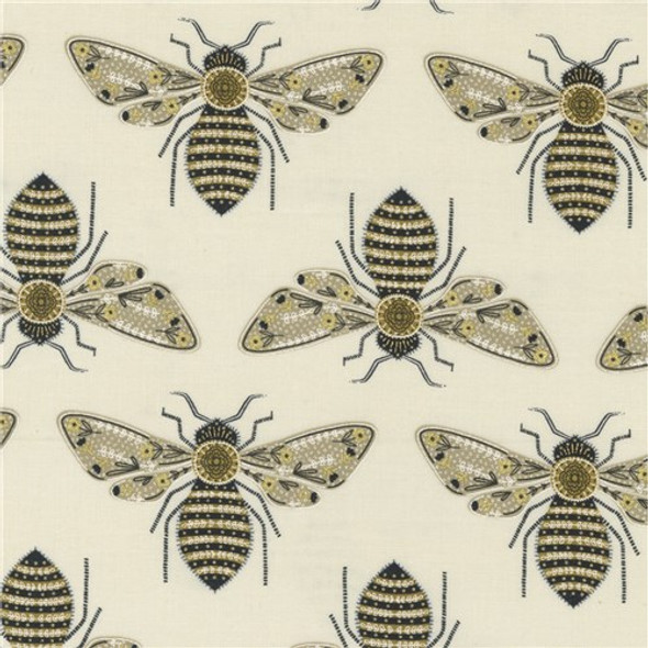 Meadowmere | Gingiber | Moda Fabrics | 48363-31M | Beautiful Bees, Cloud Metallic