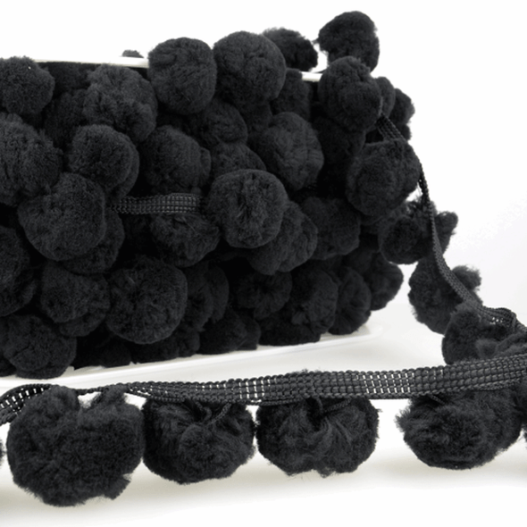 Stephanoise | Pom Pom Trim | 50mm | Half Metre Lengths | Black