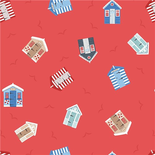 Small Things... Coastal | Lewis and Irene | SM61.2 | Beach Huts on Light Red