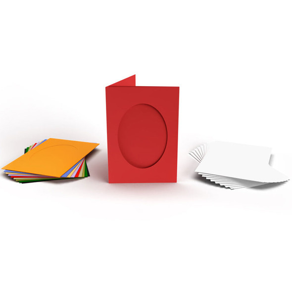 Various Coloured Mini Double-Fold, Oval Aperture Cards | 10 Cards with Envelopes | Peak Dale